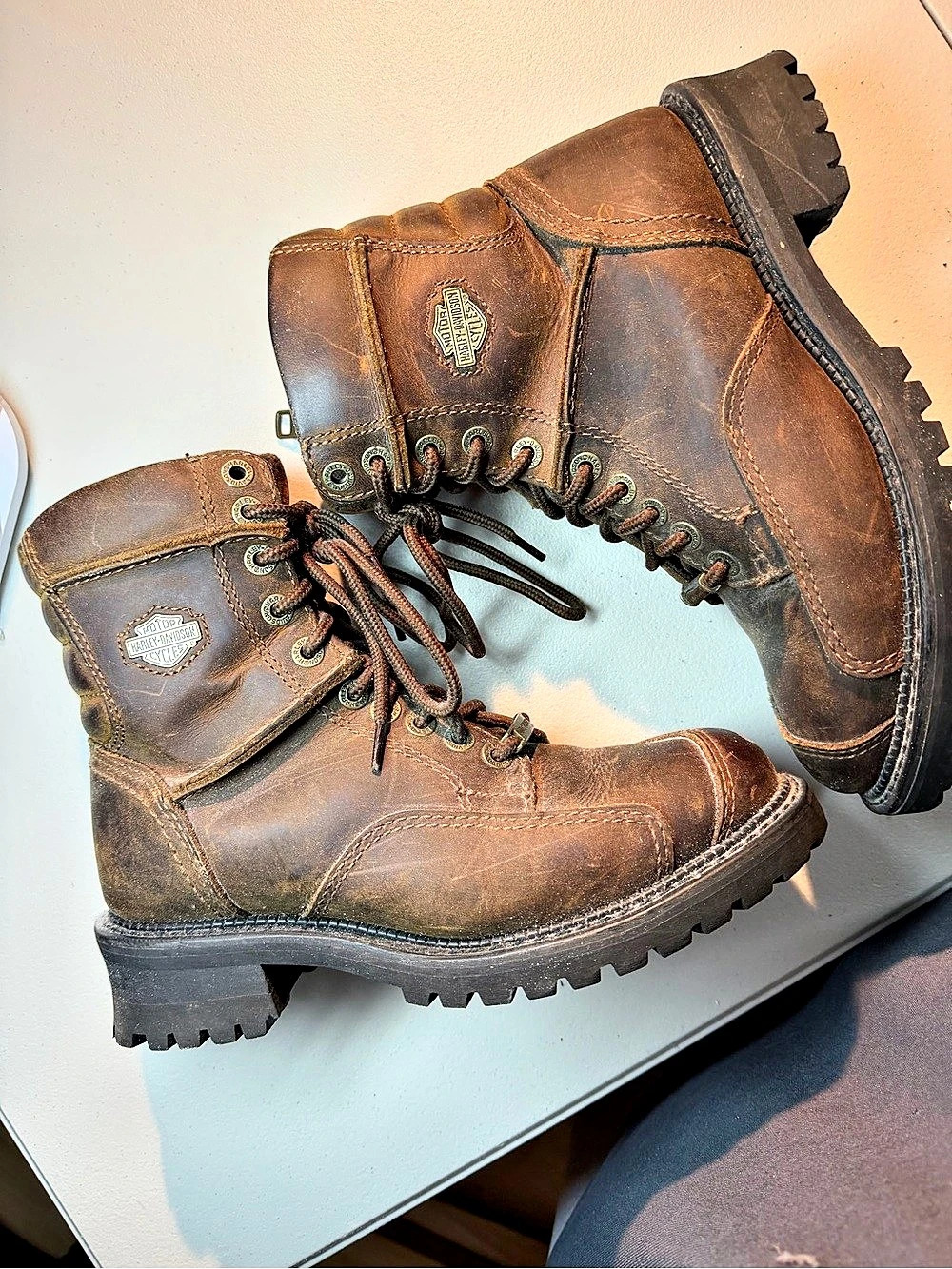 Harley-Davidson Leather Lace-Up Boots in Brown & Black